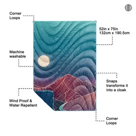 zzlamb Puffy Camping Blanket, Outdoor Lightweight Travel Blanket Portable Down Alternative, Windproof Warm Cloak with Snaps, Cozy Quilt Picnic RV Plane Car Hammock Beach Climbing, Ethereal Moonlit