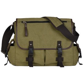 Vintage Canvas 15.6 inch Laptop Messenger Bag for Men Women, College Computer Satchel Shoulder Bag Travel Office Briefcases (Green)