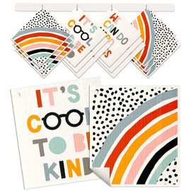 Miss Adola Kitchen Reusable Swedish Dishcloths - 12 Pack Absorbent, Fast Drying, Cute Pattern Decorate Washable Towels, Rainbow