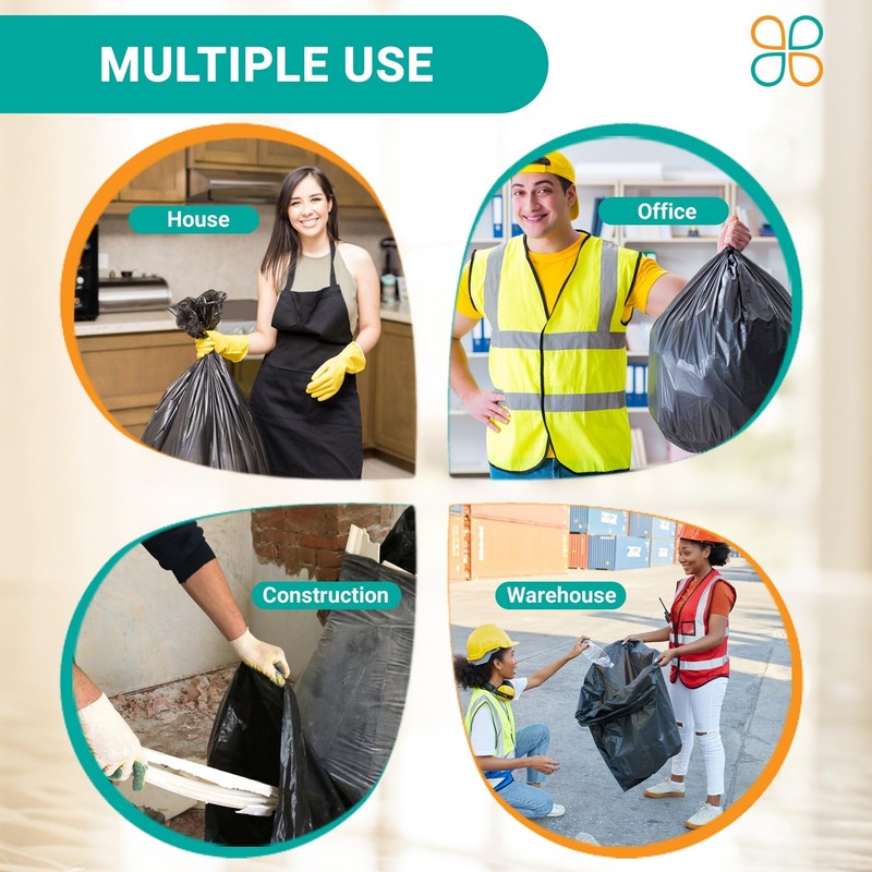 PlasticMill Heavy Duty Trash Bags - Black Garbage Bags -