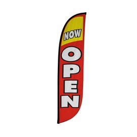 LookOurWay Feather Flag Banner - 12 Feet Tall Advertising Sign Swooper Flag Only, No Poles - Grand Opening Flags - Now Open Red & Yellow (10M1200030)