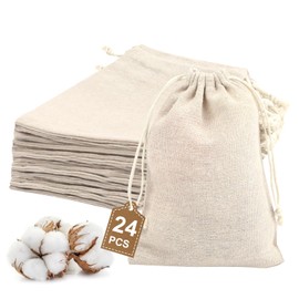 Moosono Pack of 24 Fabric Bags, 13 x 18 cm Cotton Bags with Drawstring, Linen Bag for Filling, Fabric Bag Small for DIY Advent Calendar Crafts Birthday Wedding Christmas