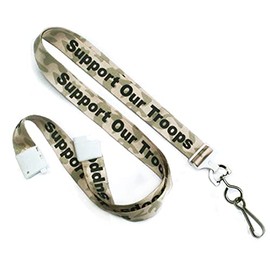 Specialist ID 5 Pack - Support Our Troops Imprinted Camouflage Lanyard with Metal Swivel Hook - Camo Design 5/8" Thin, Silky Breakaway Lanyard and Badge Holder for I'D Badges, Keys and More