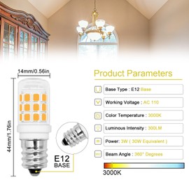 LFLAMPON E12 LED Small Light Blub,3W Equivalent 25-30W Incandescent, 3000K Warm White LED Candelabra Base Bulbs,120V 300LM Non-Dimmable for Chandelier,Dryer Lamp, 6 Pcs