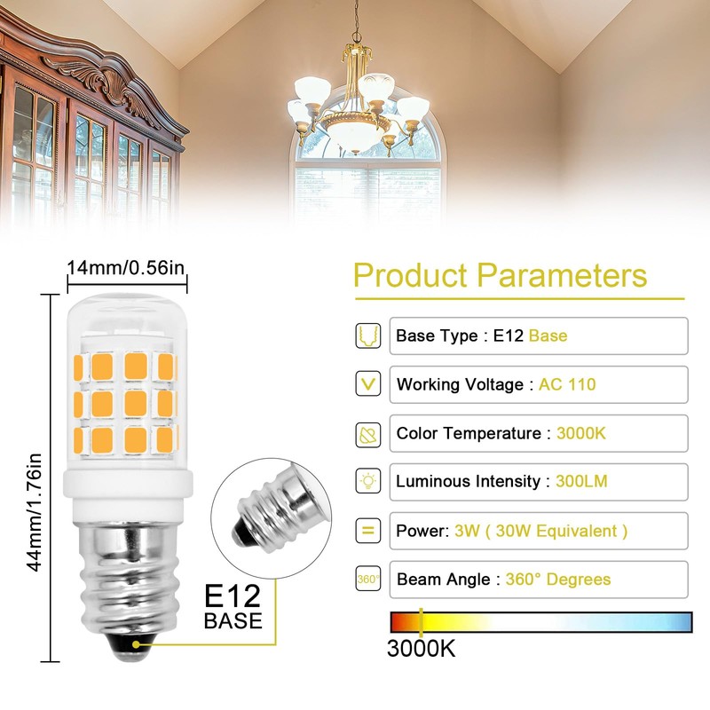 LFLAMPON E12 LED Small Light Blub,3W Equivalent 25-30W Incandescent, 3000K