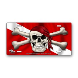 Salty Bones Skull and Crossbones on Dive Flag License Plate