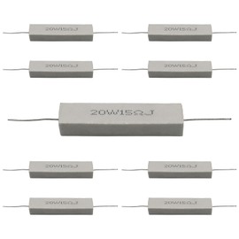 Cement Resistor,10 PCS 20W 15 ohm 5% Axial Lead Wire Resistor White Wound Fixed Ceramic Cement Resistors Wirewound Cement Power Resistors Flame Heat Moisture Resistance Precharge Horizontal Resistors