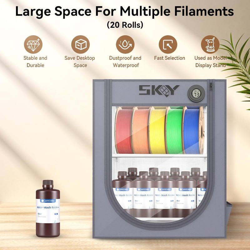 3D Printer Filament Storage Box with Thermo-Hygrometer - 2 Tiers