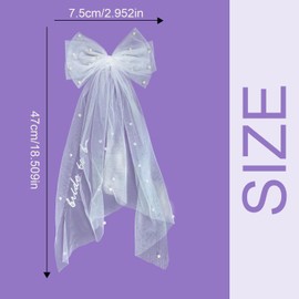 Bridal Hair Bow Veil with Pearl, Bow Knot White Wedding Veil with Tulle Hair Accessories for Bachelorette Party Bridal Shower Hen Night Bridesmaid Supplies Y5HDXNTF
