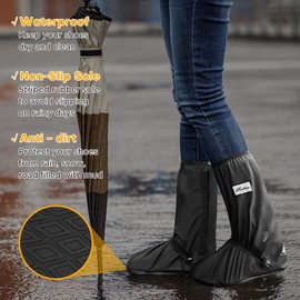 Yeswell Shoe Covers, Waterproof, Reusable, Foldable, Snow Rain Protection Shoes, Rain Shoe Cover with Zip and Reflector, Unisex Overshoes for Men and Women, Rainwear, black