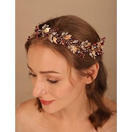 Teyglen- Diadema de novia con enredadera para el pelo, con cristales azules y hojas doradas, hecha a mano, en azul, rojo y verde
