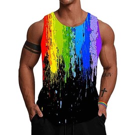 Wuiliy 3D Tank Tops for Men Colorful Sleeveless Print T Shirt Rainbow Beach Gym Vest Tee (L,Pigment-82)