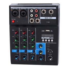 F4A Audio Live Mixer USB Interface Audio Mixer 4 Channel, Stereo DJ Sound Controller For Home Karaoke, USB Live Stage KTV, Soundcard For PC Recording
