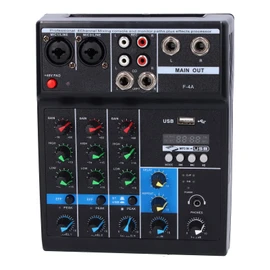 F4A Audio Live Mixer USB Interface Audio Mixer 4 Channel, Stereo DJ Sound Controller For Home Karaoke, USB Live Stage KTV, Soundcard For PC Recording