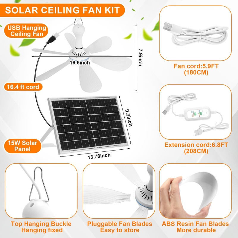 Grinsvalley Solar Chicken Coop Fan and Light Kit, 15W Powerful