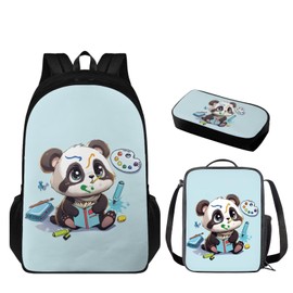 Flashideas Cute Panda Kids Backpack Set 3Pcs with Lunch Box Pencil Case Toddler Bookbag Kids Backpack for Girls Cute Book Bag Kindergarten Elementary Kids Backpack