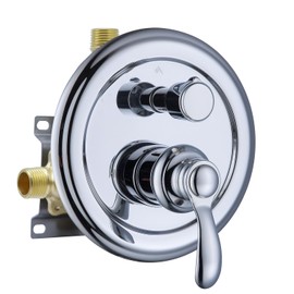 Homekicen 2-Way Shower Diverter Valve, Pressure Balancing 2 Outlet Multi Function Mixer Mixing Rough-in Solid Brass Valve with Trim Kit, Chrome