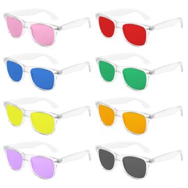 Pibupibu Neon Colors Party Favor Supplies Unisex Sunglasses Pack of 8 (Translucent/Colored Lens)