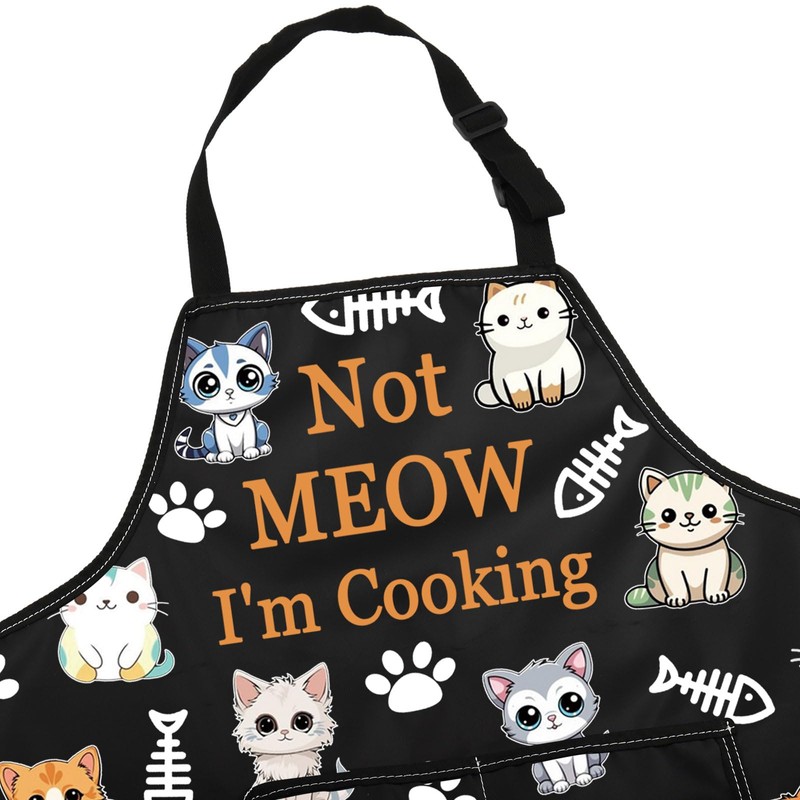 MYSOMY Cat Apron With Pockets Cat Pattern Apron Cat Cooking