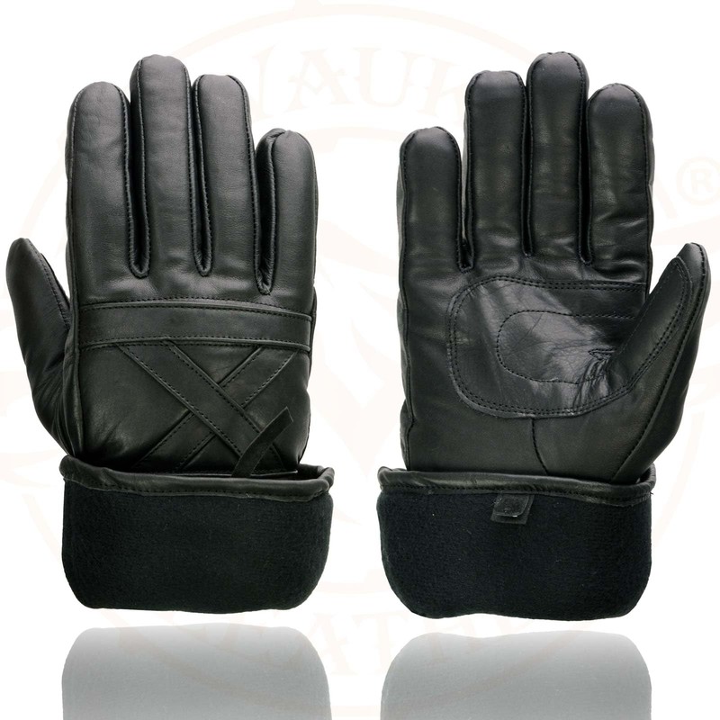 Milwaukee Leather SH231 Men's Black Leather Warm Gauntlet Motorcycle Cold