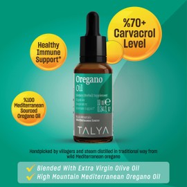 TALYA Oregano Oil 0.34 fl.oz | Oil of Oregano Liquid | Immune Support, High Carvacrol, Digestive Health | Non-GMO | Vegan | Mediterranean Oregano