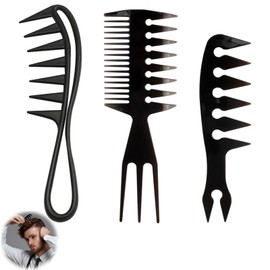 3 Stück Haarstylingkämme, Antistatischer Breiter Zahnkamm Öl Haar Stylingkamm Strukturkamm Lockenkamm für Damen und Herren, Friseurkamm Friseur Zubehör für Verschiedenen Arten Von Haaren