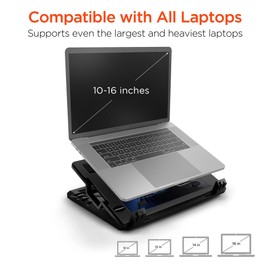 Laptop Cooling Pad Stand Built-in Quiet Fans, USB Ports, Adjustable Heights Ergonomic Comfortability Notebook Riser All Laptops MacBook Pro Air & More