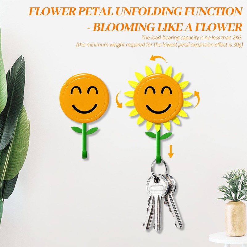 EleCharm Sunflower Wall Hook for Hanging 8.8Ib(Max), Retractable, 2-Pack