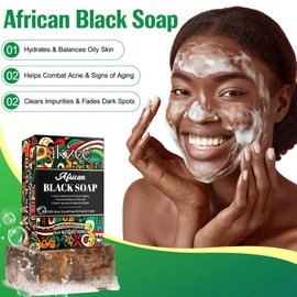 African Black Soap Raw Unrefined Face Wash – Handmade Vegan Scrub for Oily Skin, Hydration, Acne, Aging, Dark Spots, and Impurities