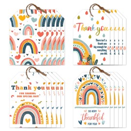 CHGCRAFT 120Pcs 4 Styles Bohemian Rainbow Gift Tags Thank You Gift Tags with String Present Labels for Wedding Holiday Birthday Party Decoration