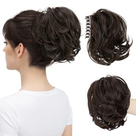 Extensiones De Cabello Con Pinza Para Coleta Corta, Moño Despeinado, Mechones Flexibles, Ondulados, Rizados, Sintéticos, Versátiles, Color Marrón