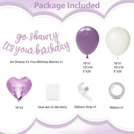 Purple White Party Decorations, Purple Go Shawty It's Your Birthday Banner with Retro White Sand Balloons for Hip Hop Theme Glitter Birthday Rap Theme Supply for Women Girls