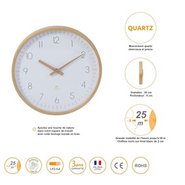 ALBA HORTREE Wall Clock, Wood (Beech)/Glass, Wood-Coloured, 30 cm