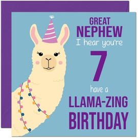 7th Great Nephew Llama Birthday Card - Llamazing - Funny Llama Great-Nephews Birthday Card for 7 Year old Kids seven, seventh