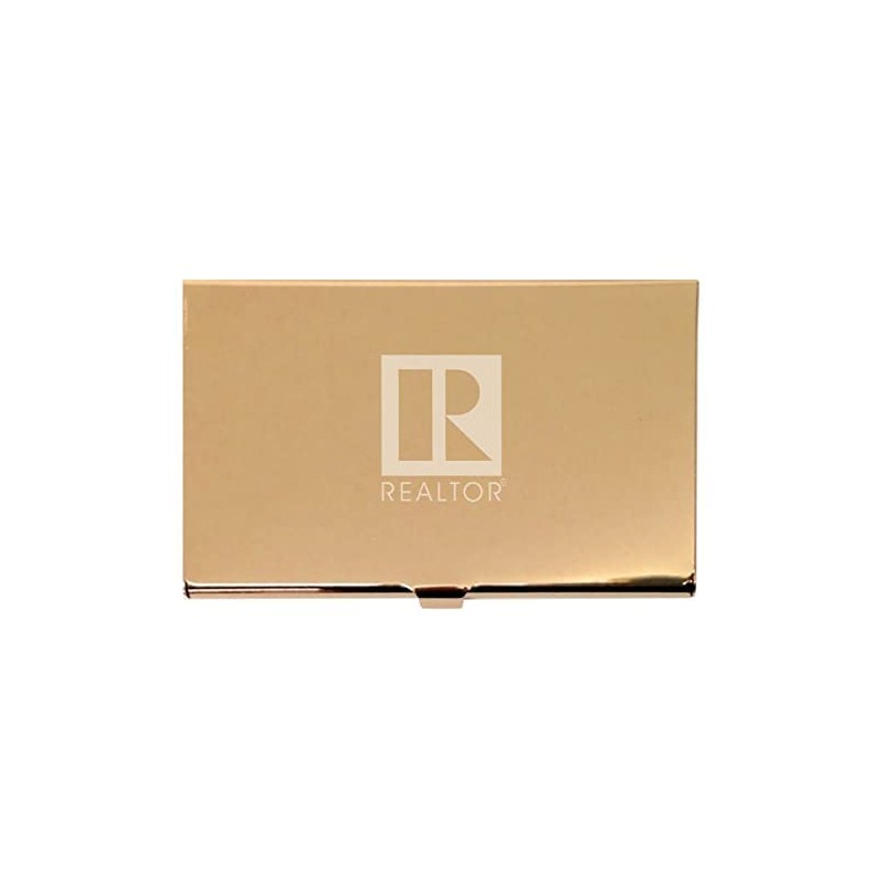Metal Business Card Holder Laser Engraved with Realtor Logo (Gold)