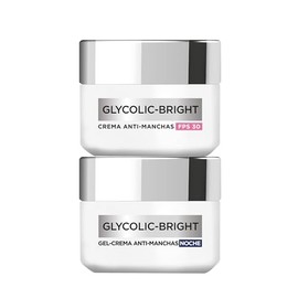 L'Oréal Paris Kit Glycolic Bright: Crema día 50ml + Crema noche 50ml con Melasyl, Ácido Glicólico