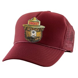 ALLNTRENDS Smokey Bear Trucker Hat Embroidered Adult Cotton U.S. Forest Service Cap Adjustable Mesh Back (Maroon)