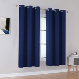 DUALIFE Navy Blue Blackout Curtains 54 Inch Length for Bedroom Thermal Insulated Blue Solid Window Drapes with Grommet Curtains Panels for Living Room Boys Kids Room 38x54 Inches Long