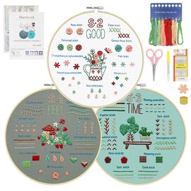 ZUYIST 3 Piece Embroidery Set Adults, Embroidery Kit Floral Pattern Plants Embroidery Set for Beginners with Embroidery Hoop, Scissors, Embroidery Hoop Instructions Tools, Embroidery Needles Cross