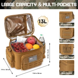 QT&QY Tactical Lunch Bag for mens Military heavy duty lunch box work Leakproof insulated Durable Thermal Cooler Bag for Adult Meal for Office Camping Picnic Pail MOLLE Webbing Khaki