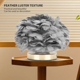 Feather Table Lamp, LED Touch Control, Dimmable Modern Feather Lamp with 3 Colour Modes, USB Charging, Elegant Decorative Bedside Lamp for Bedroom, Living Room, Wedding (Grey)