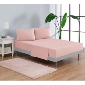 Venice Home 100% Cotton Bed Sheet Set with Deep Pocket - T-Shirt Fabric Jersey Knit - Extra Soft - Easy Fit - 4 Piece Set with Pillowcases - All Season - Comfy – 4 pcs (Pink, King)