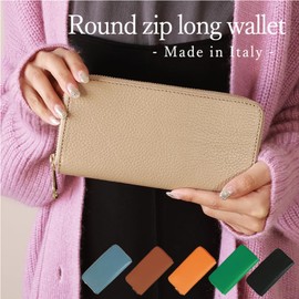 SWINGPLUS Long Wallet, Compact Wallet, Round Zipper, Genuine Leather, Floor Leather, Made in Italy, Colorful, Unisex, Unisex, beige
