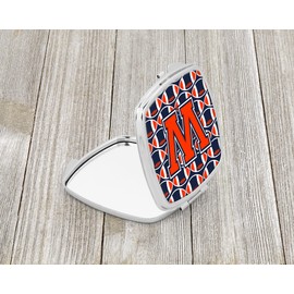 Caroline's Treasures CJ1066-WSCM Letter W Football Orange, Blue and white Compact Mirror Decorative Travel Makeup Mirror for Women Girls Gifts Pocket Makeup Mirror Folding Handheld