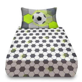 VELVETIO Boys & Girls Football Fitted Sheet with Matching Pillowcase, Soft Polycotton Kids Bedsheet Single, Breathable Printed Soccer Bedding Bedset, Grey