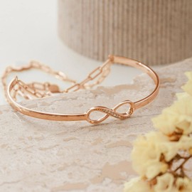 Amoonic Only You Women's Infinity Bracelet 925 Silver or Gold-Plated with Zirconia Stones I Infinity Silver Bracelet with Engraved Heart, Rose Gold Plated, Cubic Zirconia