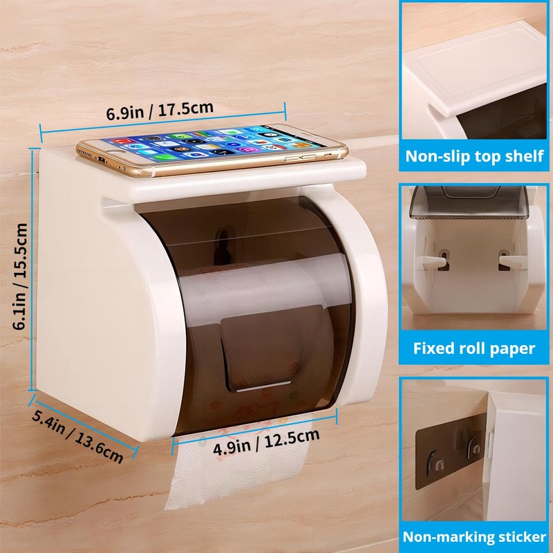 Self Adhesive Toilet Paper Holder with Shelf, Waterproof Toilet Paper
