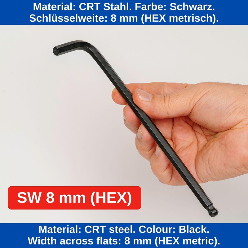 Hexagon Socket Key, 1 Piece, Hex SW 8 mm, Tool-Resistant