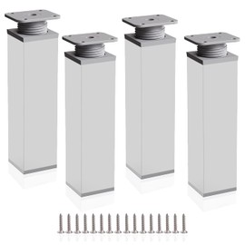 Rusoz Adjustable Cabinet Legs, 4 Pcs Legs for Furniture 200mm Adjustable Height 0-20mm Aluminum Alloy Table Legs for Desk,Sofa and DIY Furniture, Matte Silver