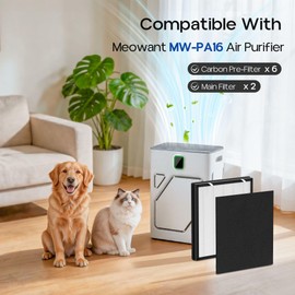 MW-PA16 Replacement Filter for Meowant Air Purifier Model MW-PA16, 2 Pack, Includes 6 Washable Pre-Filters